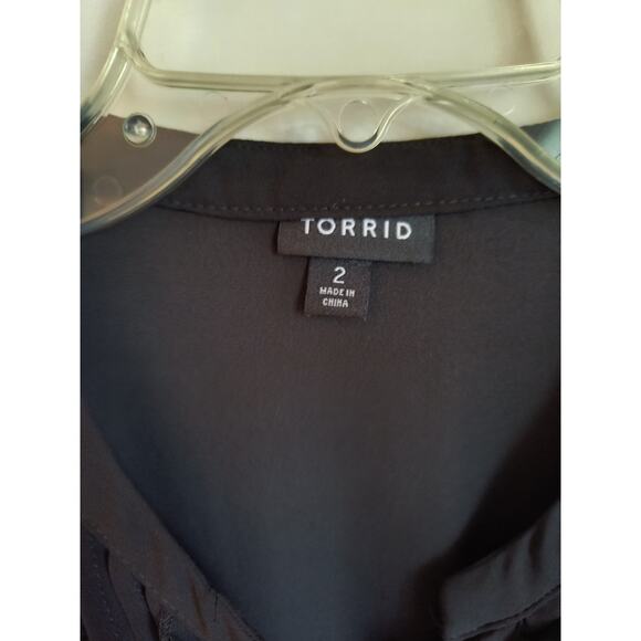Torrid Button Down Blouse Women's 2X Black Ruffled front Smocked Waist Chiffon - Picture 13 of 15